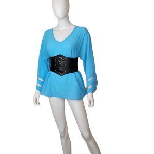 Women’s 3 Silver Rings Corset Belt Black